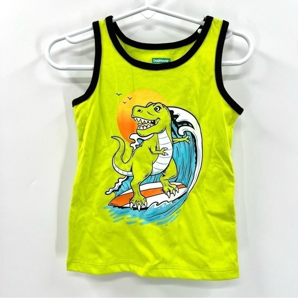 GARANIMALS Boy's Bright Neon Green Surfer Dinosaur Tank Top Size 2T - Picture 1 of 9